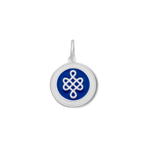 mother's day pendant with a celtic knot engraved in the center of it and engravings on the back of the charm